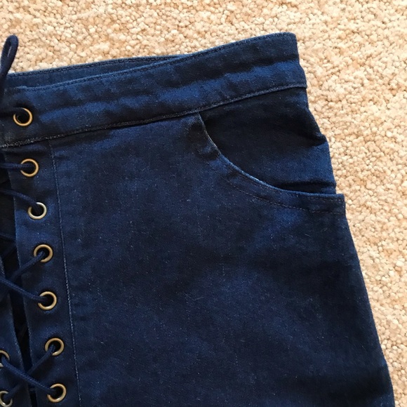 Forever 21 Blue Lace Up Mini Skirt High Waist Bodycon Womens Size Small - Picture 8 of 11